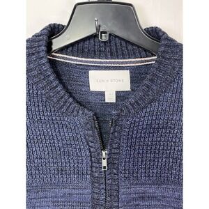 Sun + Stone Men's XXL Decker Cotton Cardigan Sweater Navy Zip Grandpa Pockets